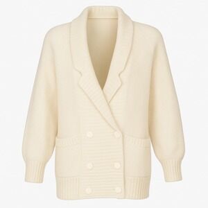 Vintage 80s Cream Mohair Cardigan Size L Double Breasted Balloon Sleeve Oversize